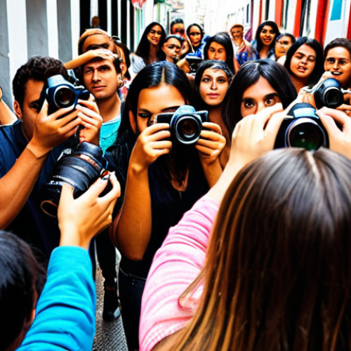 Home 4 **Image Prompt:** A vibrant, colorful photography workshop in São Paulo, Brazil. A diverse group of aspiring photographers are actively engaged, learning about the latest camera techniques and digital marketing strategies. The instructor, a seasoned photographer, is passionately demonstrating how to build a strong personal brand through social media. The scene highlights the importance of practical experience and continuous education in the Brazilian photography market.