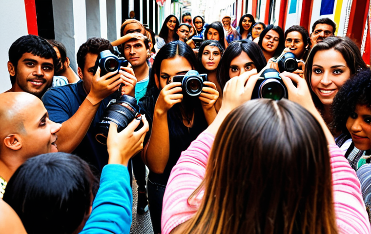 **Image Prompt:** A vibrant, colorful photography workshop in São Paulo, Brazil. A diverse group of aspiring photographers are actively engaged, learning about the latest camera techniques and digital marketing strategies. The instructor, a seasoned photographer, is passionately demonstrating how to build a strong personal brand through social media. The scene highlights the importance of practical experience and continuous education in the Brazilian photography market.