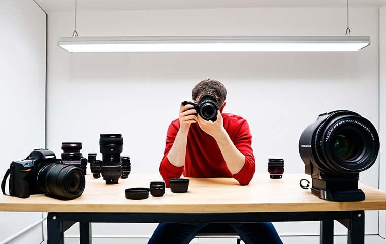 **Prompt 1:** A thoughtful photographer in a bright, modern studio space in Portugal, surrounded by various photography equipment. On a sturdy workbench, a robust DSLR and a sleek mirrorless camera sit side-by-side, each accompanied by versatile lenses (e.g., a standard zoom and a fast prime like a 50mm f/