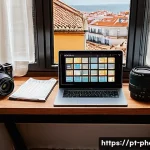 사진 자격증 관련 도서 추천 - A cozy home study scene featuring a Portuguese-speaking photographer preparing for a certification e...