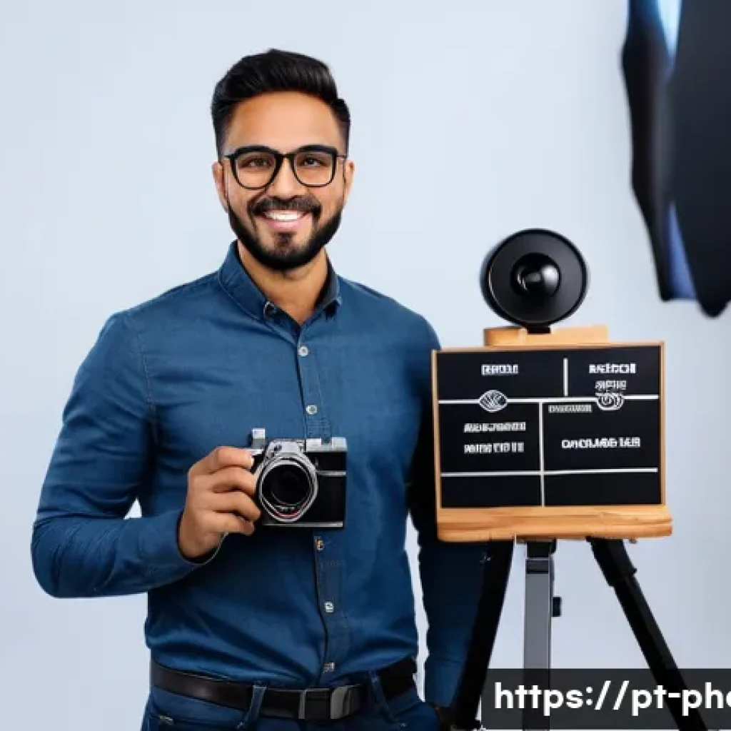사진 자격증으로 시장 경쟁력을 높이는 방법 - A professional Brazilian photographer in a modern studio environment, confidently holding a camera w...