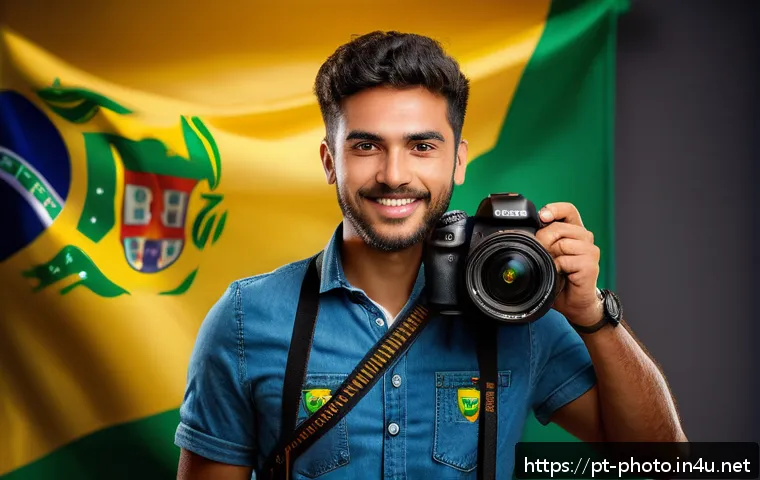 사진 자격증과 관련된 국내외 자격증 비교 - A professional Brazilian photographer in a modern studio setting, confidently holding a DSLR camera,...